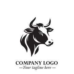 Head of Cow Symbol Black and White Illustration in Minimalist Modern Vector Design for Branding