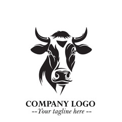 Head of Cow Symbol Black and White Illustration in Minimalist Modern Vector Design for Branding