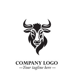 Head of Cow Symbol Black and White Illustration in Minimalist Modern Vector Design for Branding