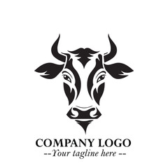 Head of Cow Symbol Black and White Illustration in Minimalist Modern Vector Design for Branding