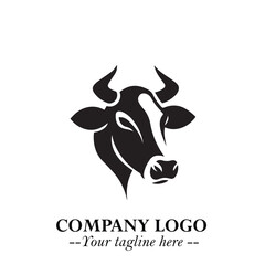 Head of Cow Symbol Black and White Illustration in Minimalist Modern Vector Design for Branding