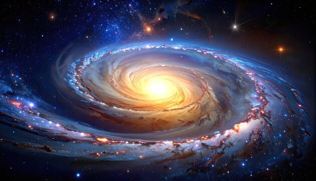 Stunning spiral galaxy with bright core, nebulas, and countless stars in deep space