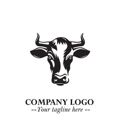 Head of Cow Symbol Black and White Illustration in Minimalist Modern Vector Design for Branding