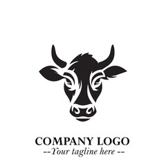 Head of Cow Symbol Black and White Illustration in Minimalist Modern Vector Design for Branding