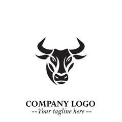 Head of Cow Symbol Black and White Illustration in Minimalist Modern Vector Design for Branding