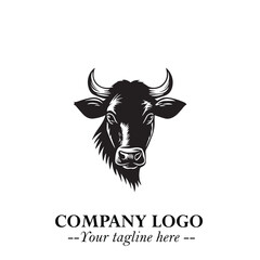 Head of Cow Symbol Black and White Illustration in Minimalist Modern Vector Design for Branding