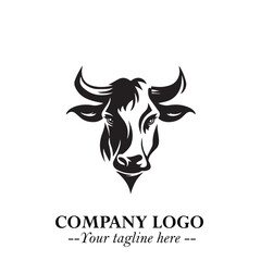 Head of Cow Symbol Black and White Illustration in Minimalist Modern Vector Design for Branding