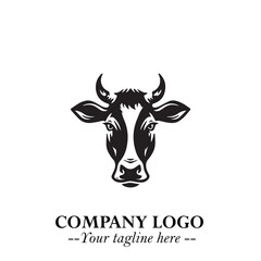 Head of Cow Symbol Black and White Illustration in Minimalist Modern Vector Design for Branding