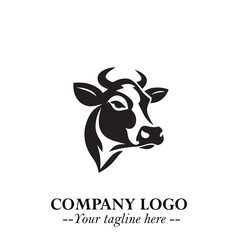 Head of Cow Symbol Black and White Illustration in Minimalist Modern Vector Design for Branding