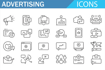 Mobile, Video, and Social Media Advertising Icons for Digital Campaigns
