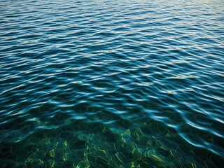 Calm, transparent water surface, with rippling textures and visible sunlight