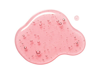Pink cosmetic gel drop with bubbles isolated on transparent background