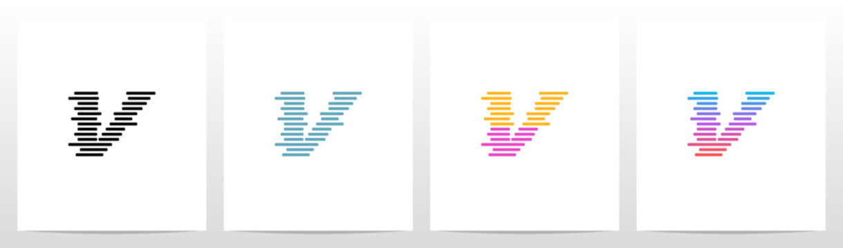 Horizontal Lines Stripes Random Stack Parallel Letter Initial Logo Design V
