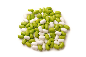 Sweet multicolored candies isolated on white background.