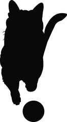 Silhouette of a cat playing with a ball, dynamic pose