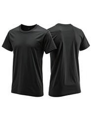 Black crew neck t-shirt in front and back view, plain, casual wear