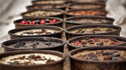 Overhead shot of various small cakes with blurred background