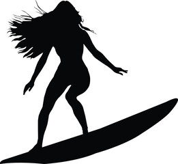 Silhouette of a Woman Surfing on a Wave