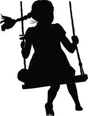 Silhouette of a Young Girl with Braided Hair Swinging on a Swing Set