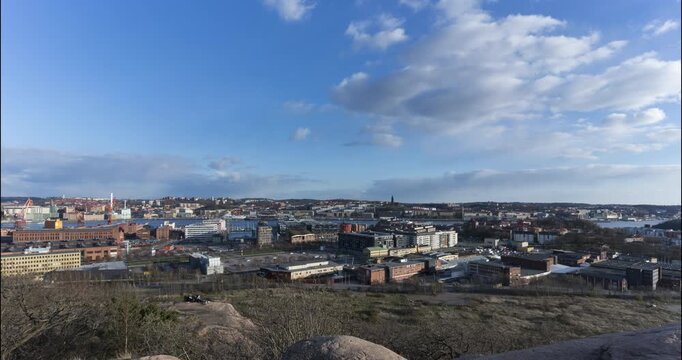 Timelapse panorama view of Gothenburg, Sweden at day.. Dolly Pan. 4K. 25p