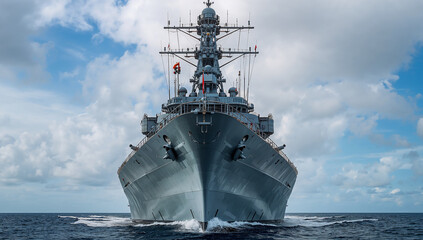 Obraz premium Charming Warship Sailing Through Calm Waters