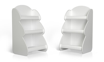 Retail Christmas tree shaped display stand. Set of 3d illustrations on white background