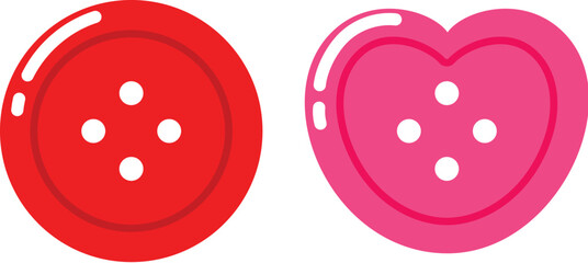 Fototapeta premium Red round button and pink heart shape button for hand craft, Bright plastic button for sewing illustration 