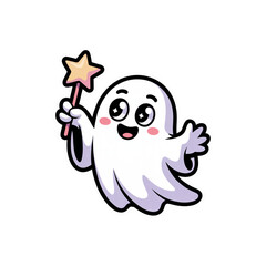 Cute halloween ghost character kawaii style png for sticker, t-shirt and more designs