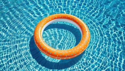 Bright orange float in clear blue, rippled pool water under sunlight