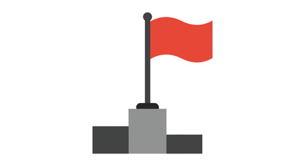 Red flag on a podium, symbolizing achievement and success.
