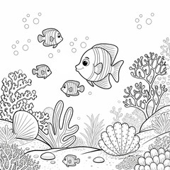 Fototapeta premium Underwater Fish Scene Coloring Page kids