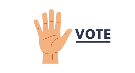 Illustration of a hand with the word 'VOTE' next to it, encouraging civic participation.
