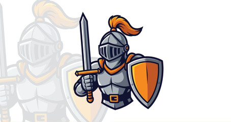 Dynamic cartoon knight with sword and shield ready for battle, embodying strength, valor, and medieval adventure.