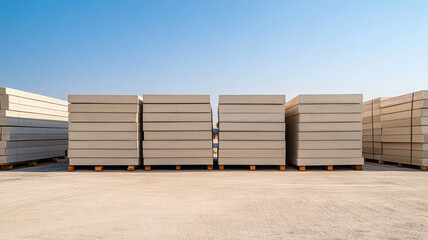Concrete slab stack industrial construction outdoor minimalist blue sky Stacks of concrete slabs