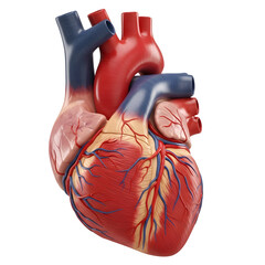 Detailed anatomical rendering of a human heart showcasing arteries and veins for medical illustration and educational purposes