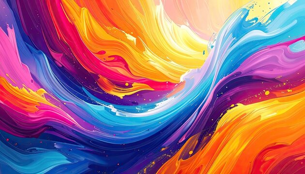 Vivid abstract painting with flowing colorful brushstrokes
