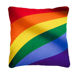 Pride Rainbow Flag Cushion Pillow, png background, pillow, top view, textile pillow isolated idea,...