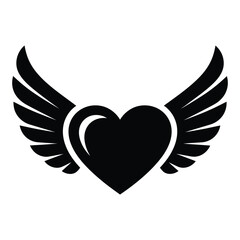 Fototapeta premium Black silhouette of a heart with outstretched wings on a white background love symbol