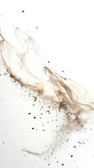 Abstract dust and smoke swirls in muted brown hues against a white background