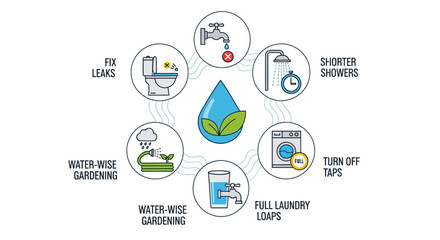 Illustrated Water Conservation Tips Saving Water with Simple Actions