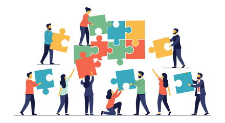 Teamwork and Collaboration Assembling a Colorful Puzzle Together