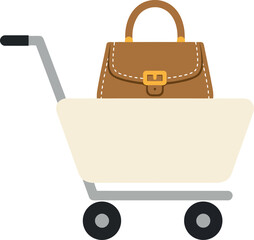Stylish brown handbag in shopping cart minimalist vector art vector