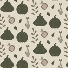 seamless pattern with pumpkins, apples