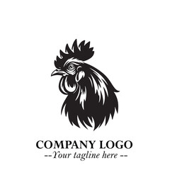 Head of Chicken Logo Symbol Black and White Illustration in Minimalist Modern Vector Design for Branding