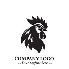 Head of Chicken Logo Symbol Black and White Illustration in Minimalist Modern Vector Design for Branding