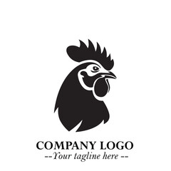 Head of Chicken Logo Symbol Black and White Illustration in Minimalist Modern Vector Design for Branding