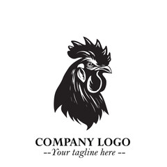 Head of Chicken Logo Symbol Black and White Illustration in Minimalist Modern Vector Design for Branding