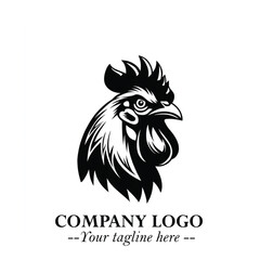 Head of Chicken Logo Symbol Black and White Illustration in Minimalist Modern Vector Design for Branding