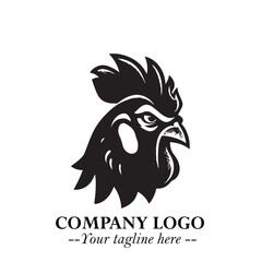 Head of Chicken Logo Symbol Black and White Illustration in Minimalist Modern Vector Design for Branding