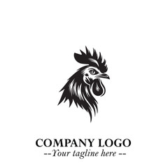 Head of Chicken Logo Symbol Black and White Illustration in Minimalist Modern Vector Design for Branding
